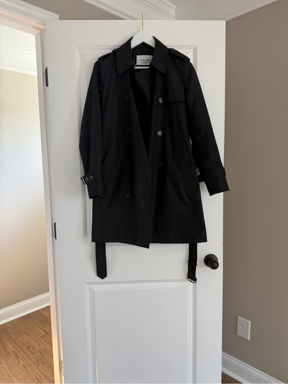 Coach Black Double-Breasted Trench Coat with Belt